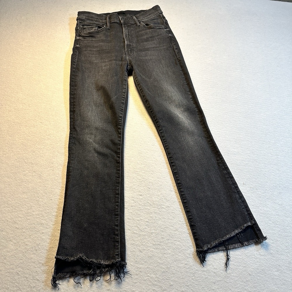 MOTHER Insider Crop Step Fray Jeans Womens Black Denim Mid Rise Size 26